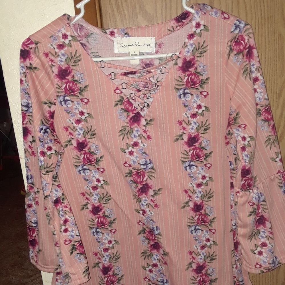 French Laundry pink floral tunic 3/4 sleeve
